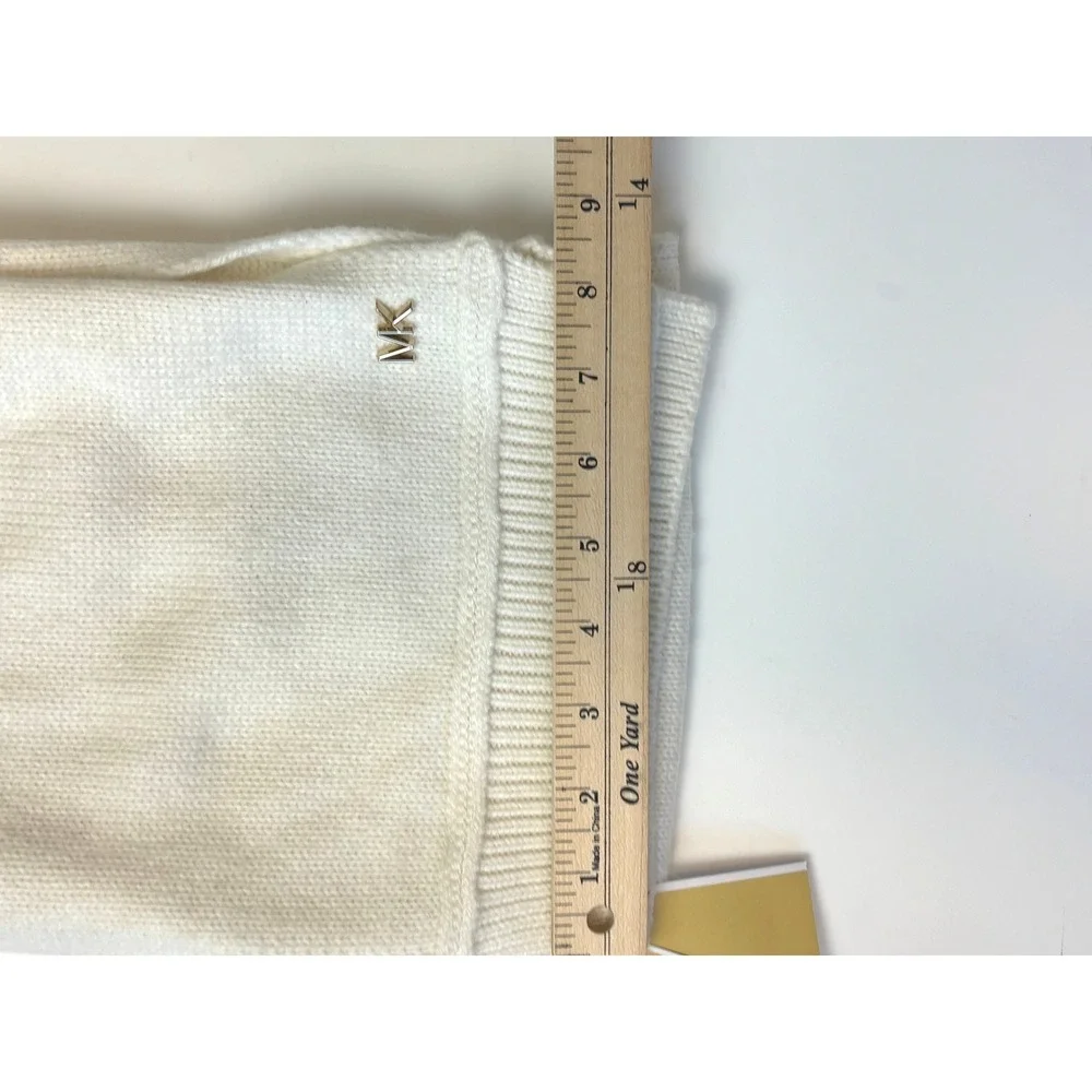 Michael Kors Scarf Bundle Cream Grey Logo Knit Wool Blend 2pc Set